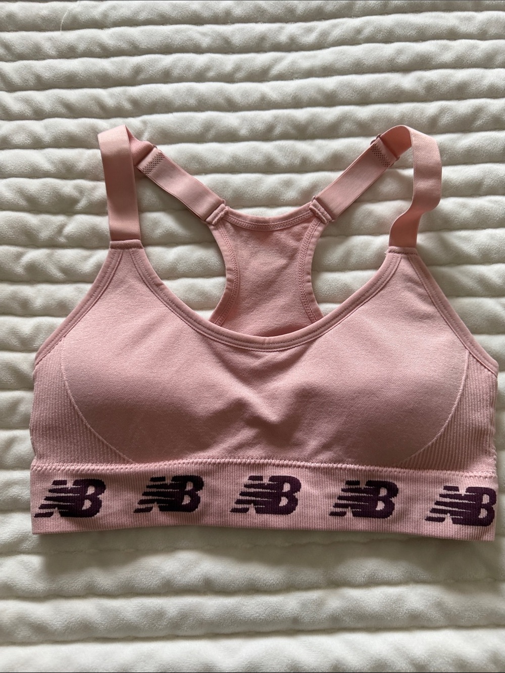 New Balance Blush Pink Racerback Sports Bra with Logo Band